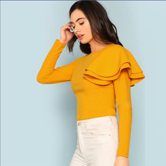 Zip Back Ruffle Long Sleeve Women's Shirt - Picture 5 of 5